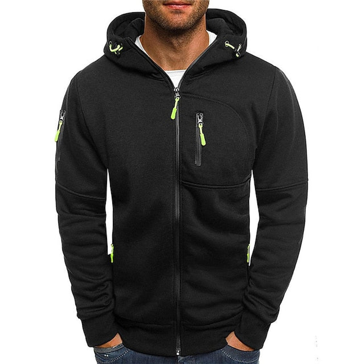 William | Mens Knit Sweater Zip-Up Hooded Fleece Pullover Multi-Pocket