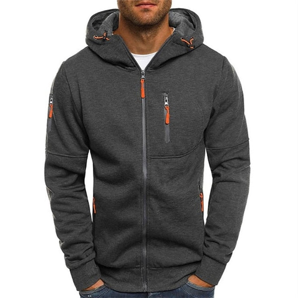 William | Mens Knit Sweater Zip-Up Hooded Fleece Pullover Multi-Pocket