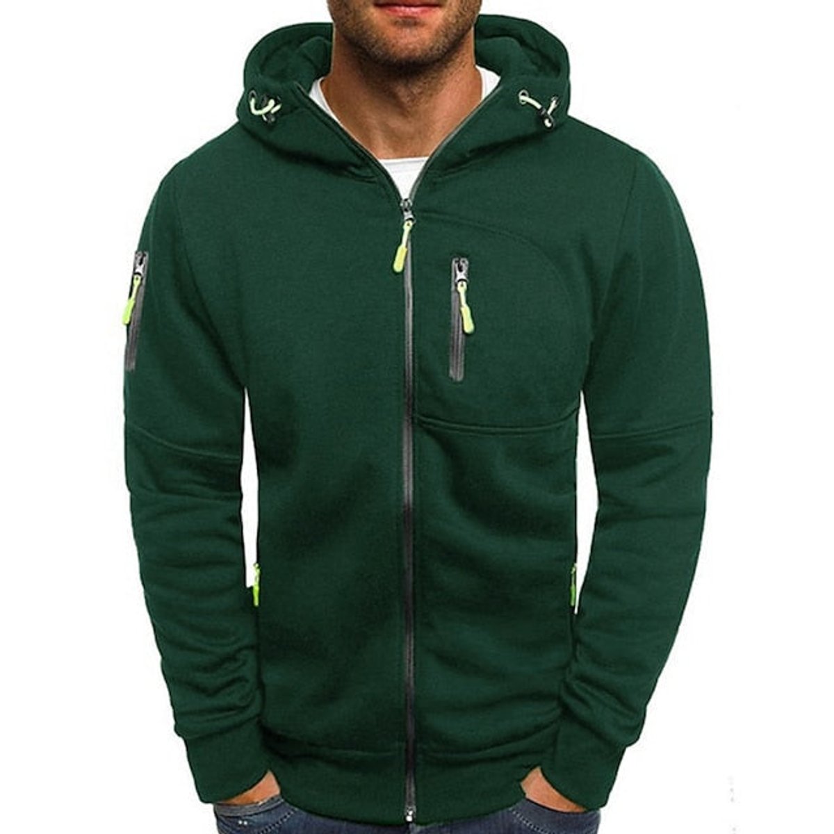 William | Mens Knit Sweater Zip-Up Hooded Fleece Pullover Multi-Pocket
