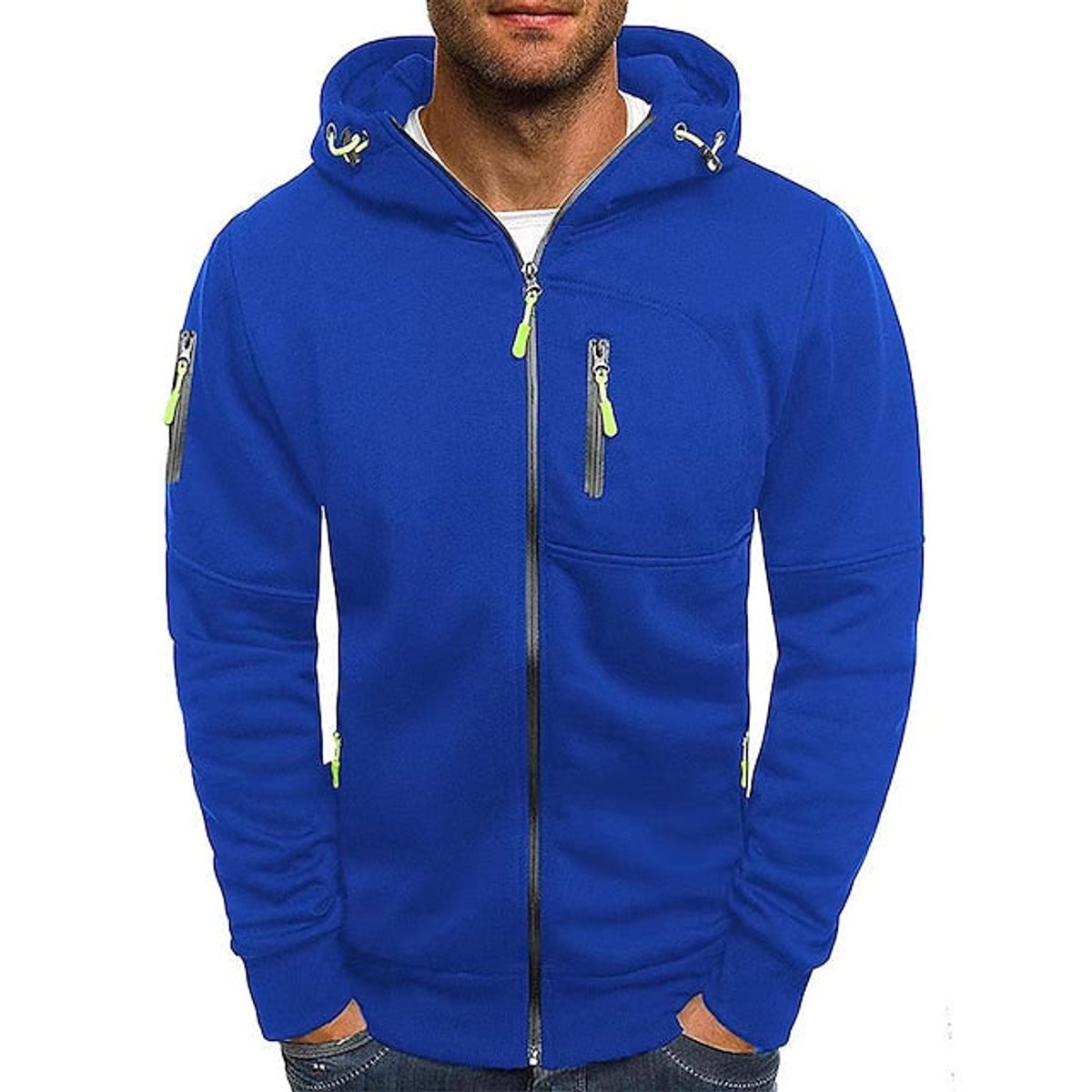 William | Mens Knit Sweater Zip-Up Hooded Fleece Pullover Multi-Pocket