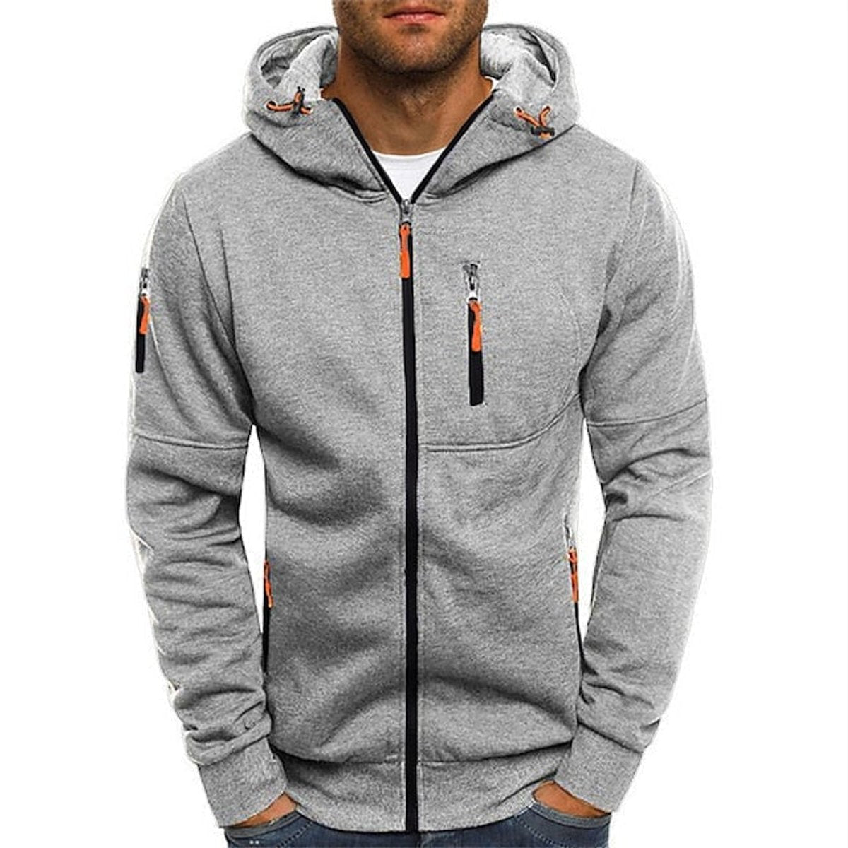 William | Mens Knit Sweater Zip-Up Hooded Fleece Pullover Multi-Pocket