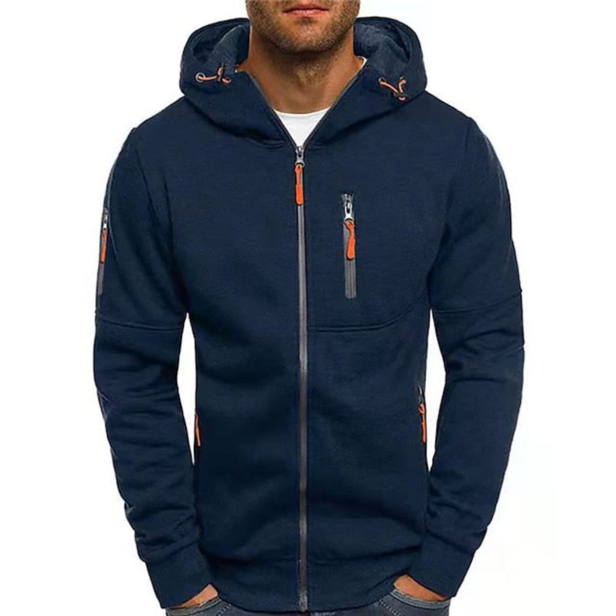 William | Mens Knit Sweater Zip-Up Hooded Fleece Pullover Multi-Pocket