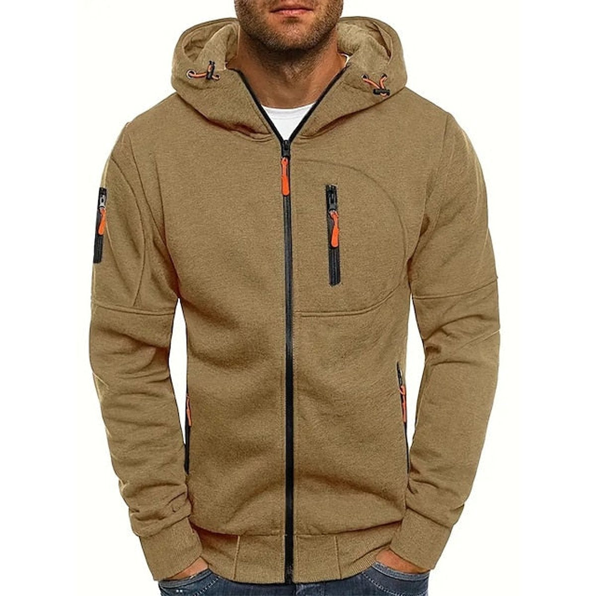 William | Mens Knit Sweater Zip-Up Hooded Fleece Pullover Multi-Pocket