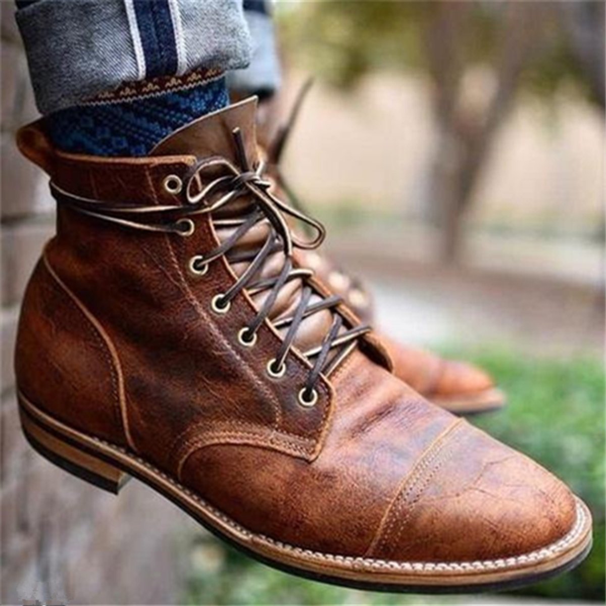 Edward | Men's Lace-Up Cap-Toe Leather Ankle Boots