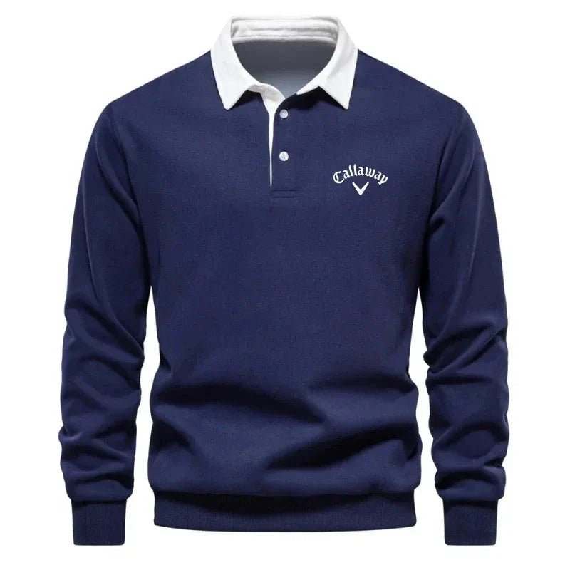 Henry | Men's Long-Sleeve Contrast Collar Cotton-Blend Golf Polo Jumper