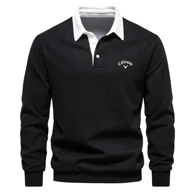 Henry | Men's Long-Sleeve Contrast Collar Cotton-Blend Golf Polo Jumper
