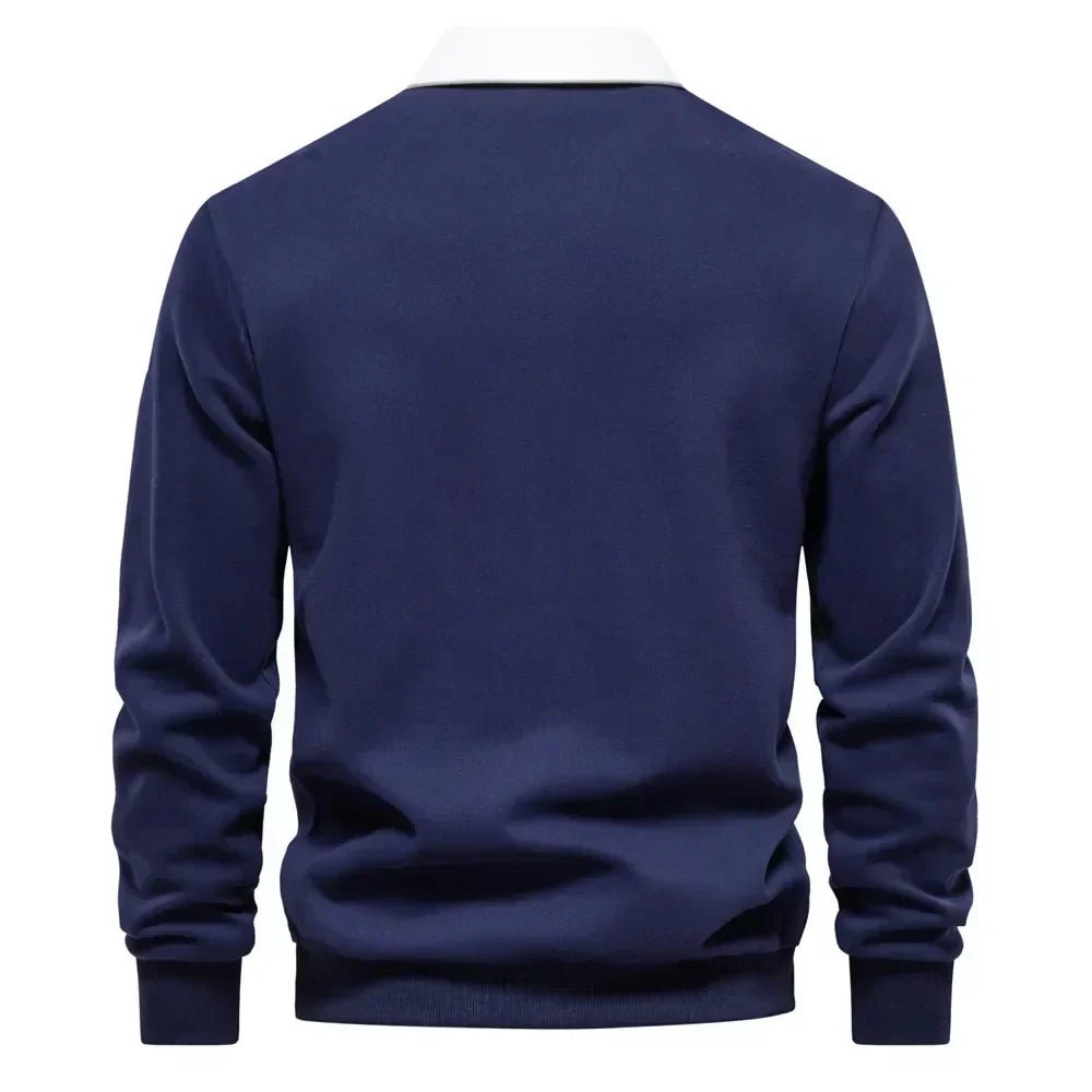 Henry | Men's Long-Sleeve Contrast Collar Cotton-Blend Golf Polo Jumper