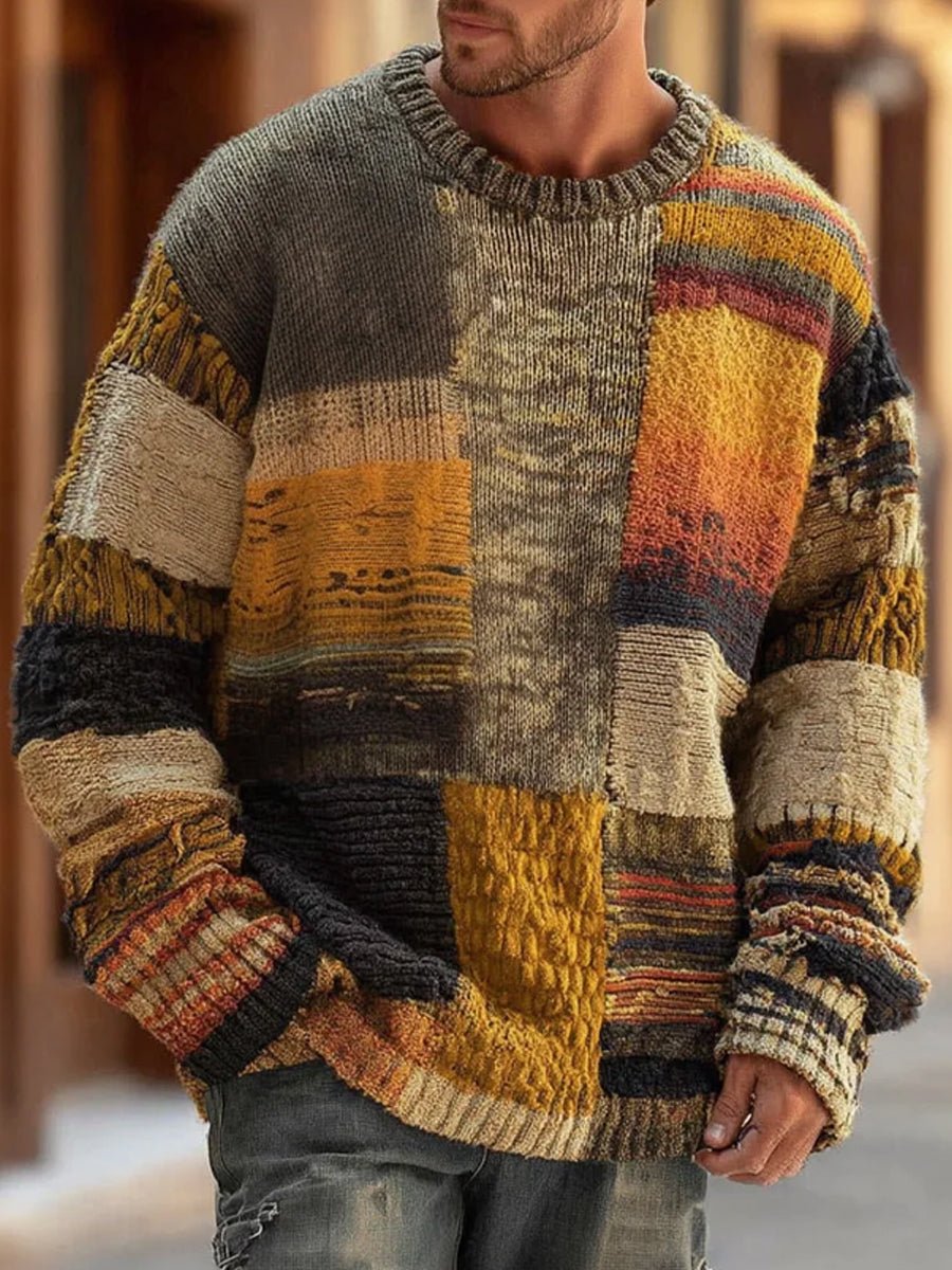 Henry | Men's Patchwork Knit Sweater Long Sleeve Colourblock Pullover Jumper