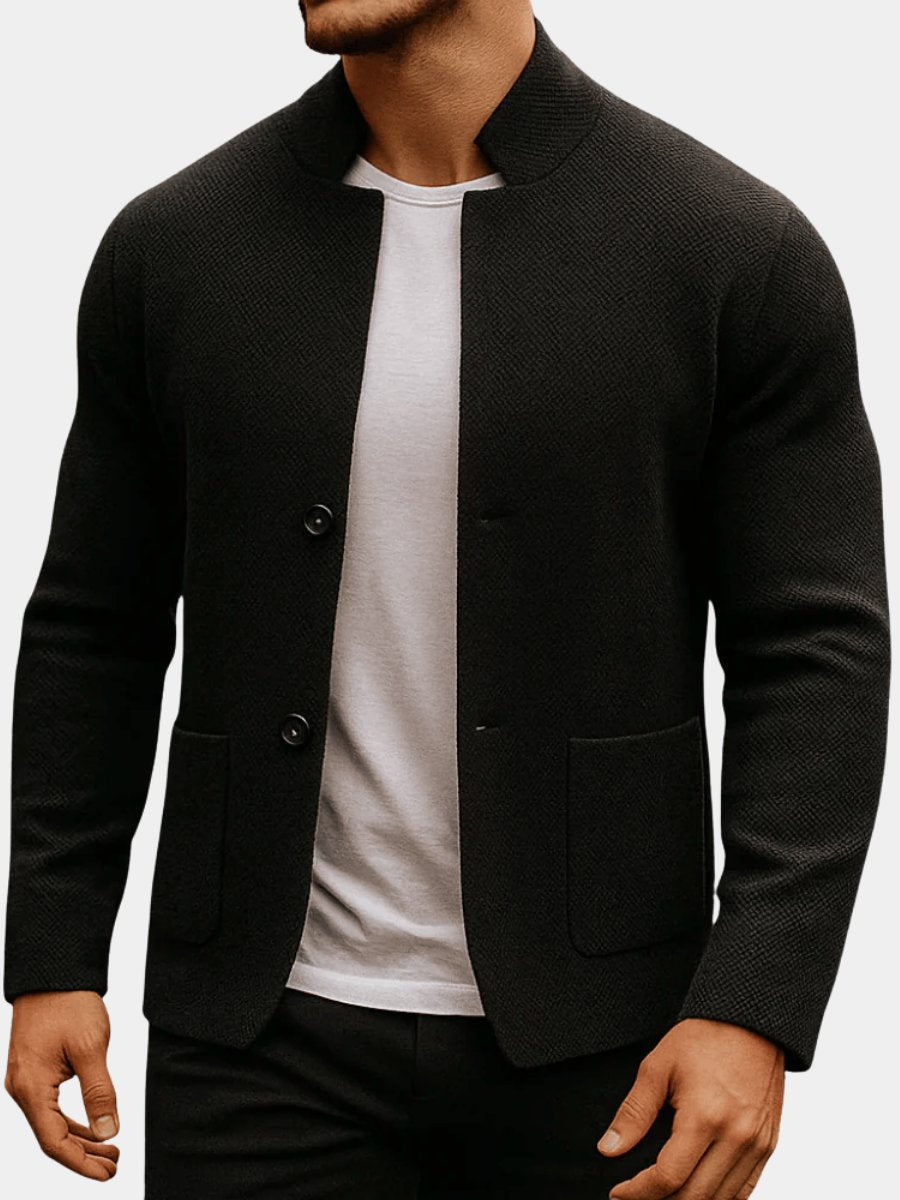 Archie | Men's Quilted Jacket Mock-Neck Button-Up Knit Blazer