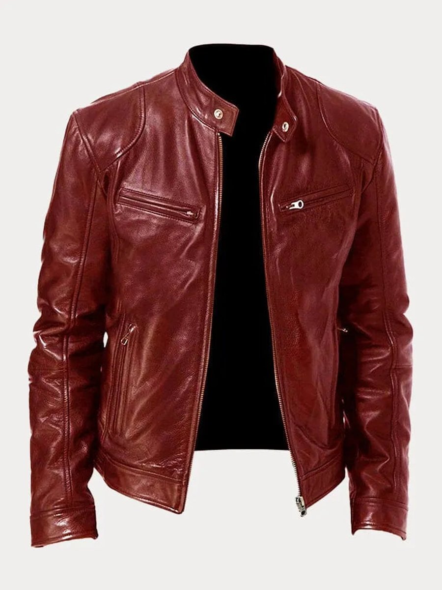 Oliver | Mens Quilted Jacket Slim-Fit Biker Faux Leather Zip-Up