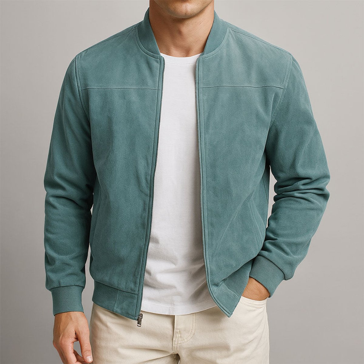 Oliver | Mens Quilted Jacket Slim-Fit Suede Bomber Jacket