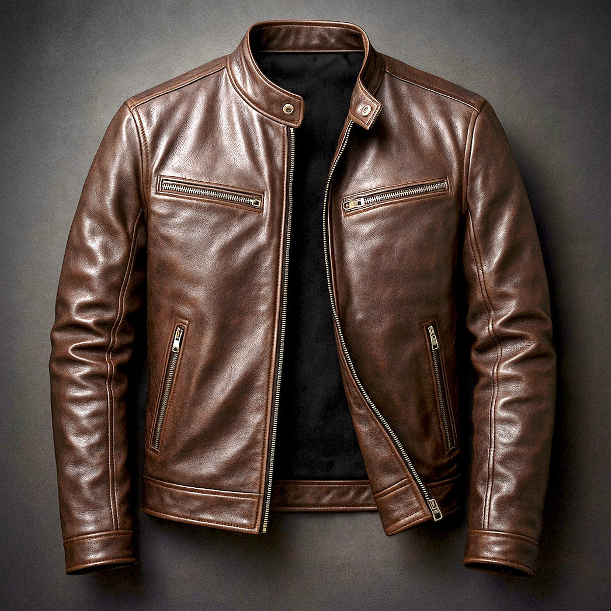 Edward | Mens Quilted Jacket Vintage Biker Style Full-Zip Leather Look