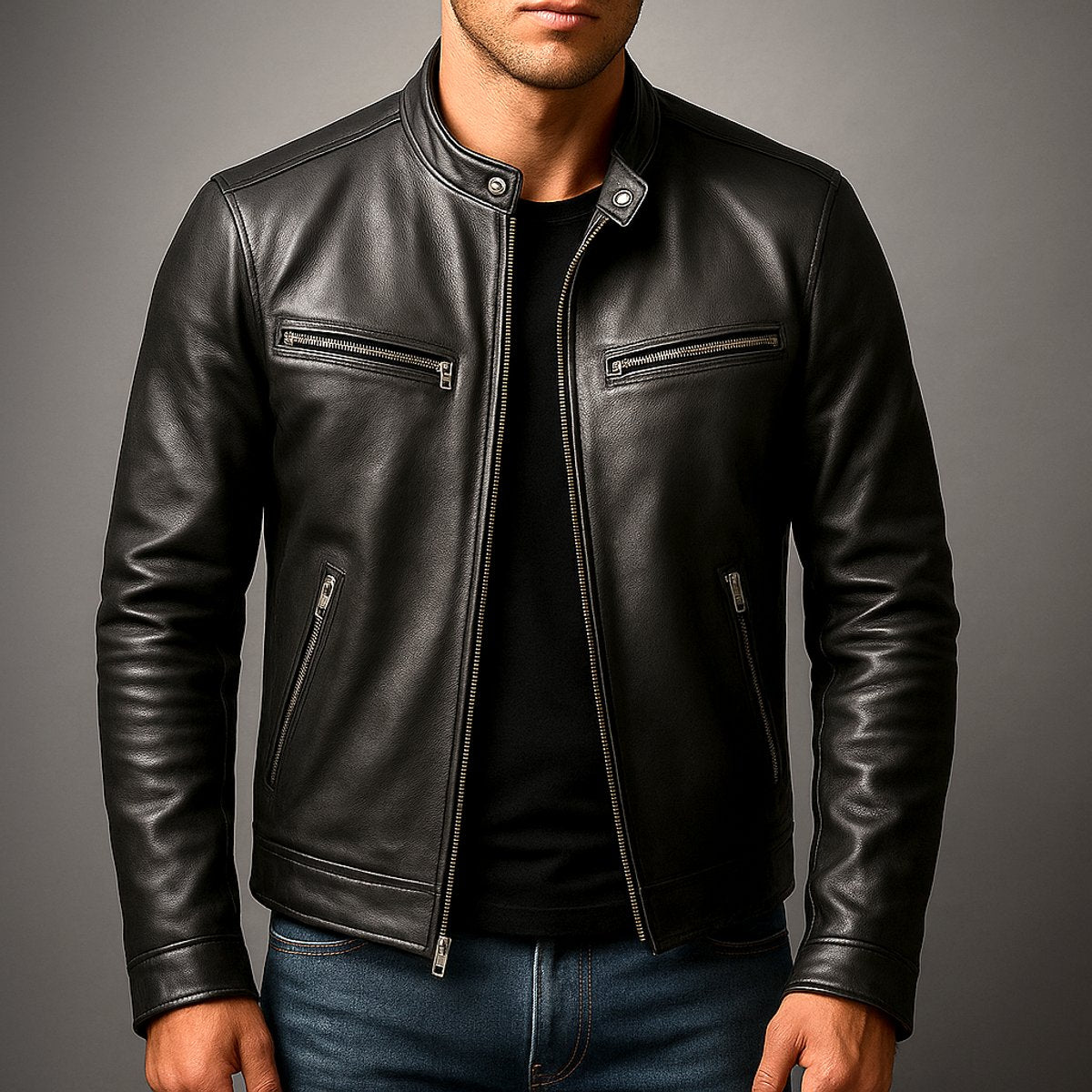 Edward | Mens Quilted Jacket Vintage Biker Style Full-Zip Leather Look