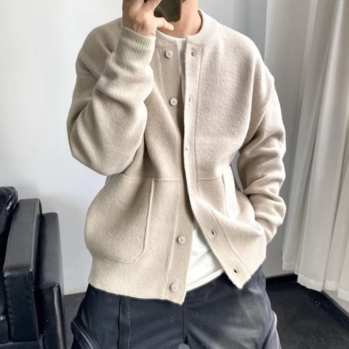 Freddie | Men's Relaxed Fit Button-Up Knit Mens Cardigan Round Neck