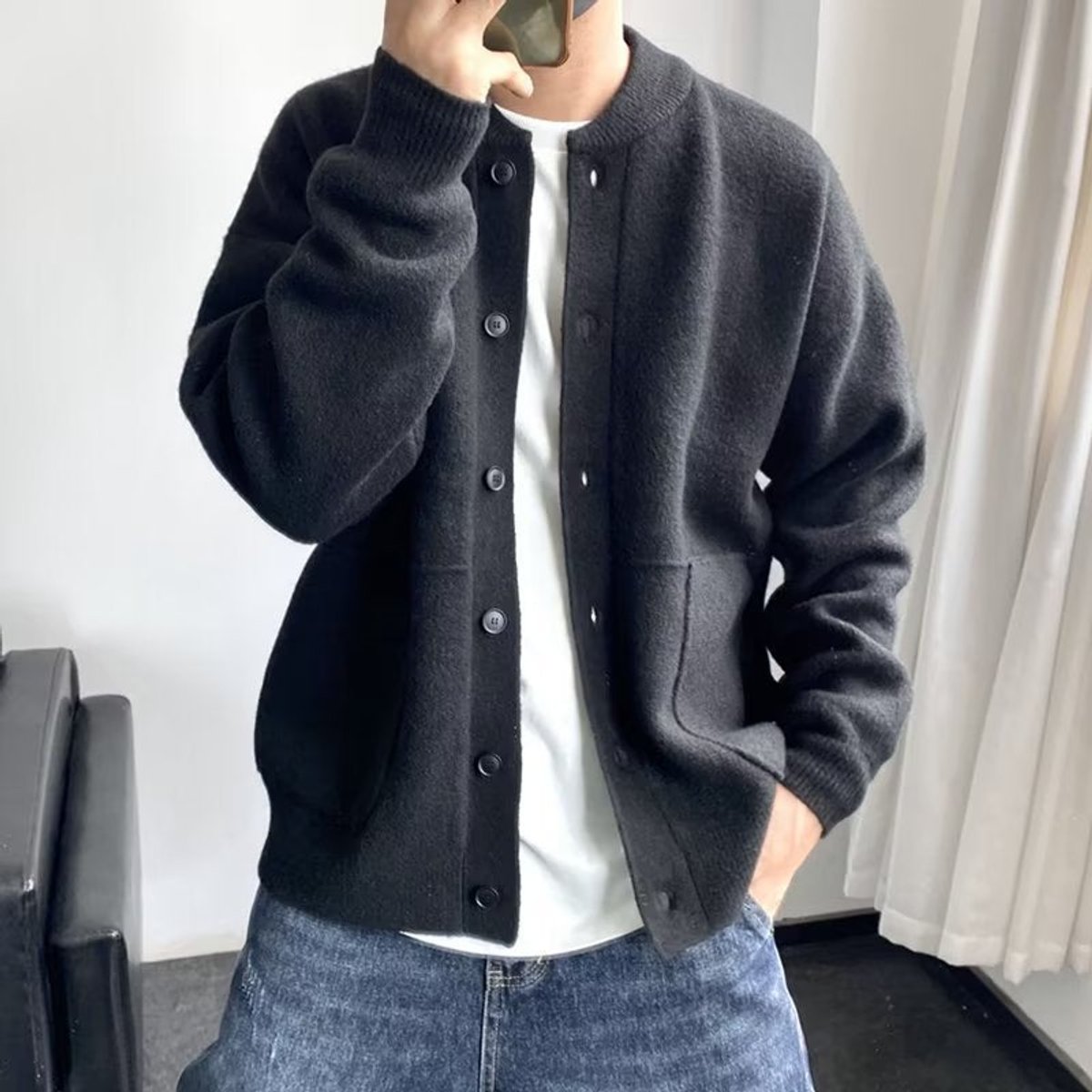 Freddie | Men's Relaxed Fit Button-Up Knit Mens Cardigan Round Neck