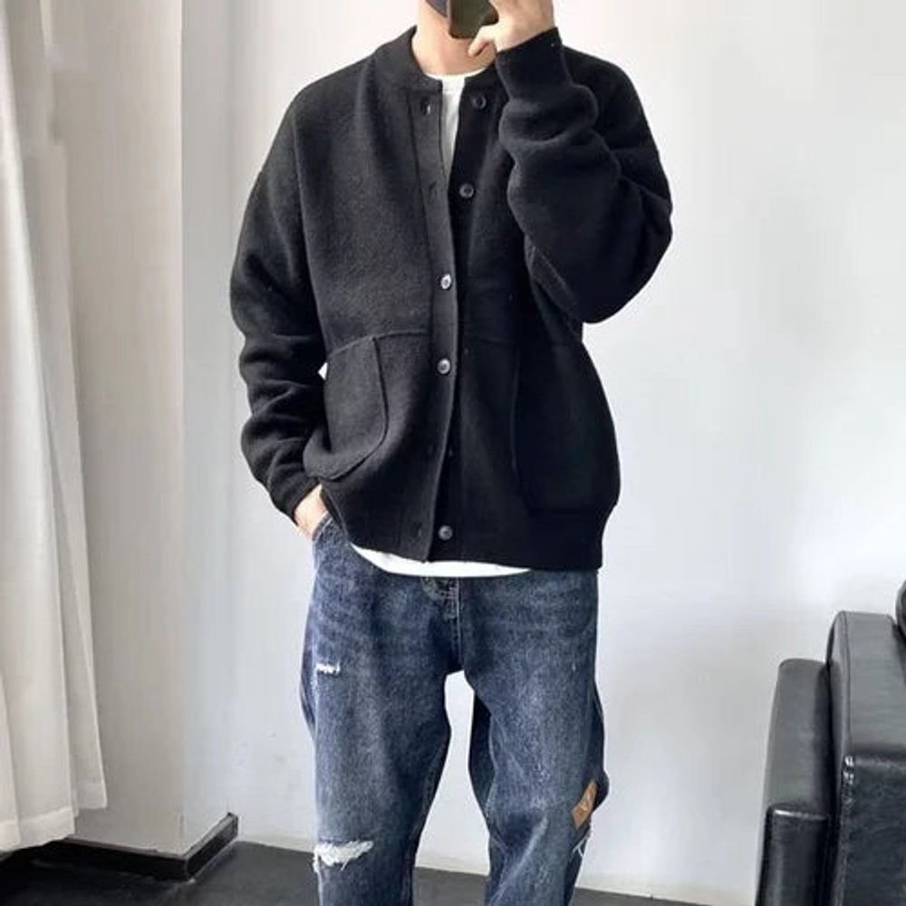 Freddie | Men's Relaxed Fit Button-Up Knit Mens Cardigan Round Neck