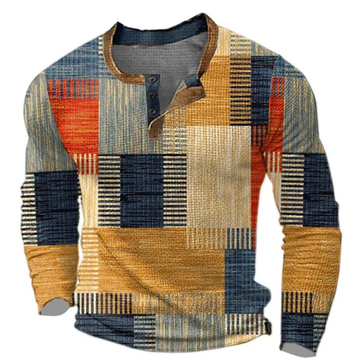 Oscar | Men's Retro Colour Block Long Sleeve Henley Knit Sweater