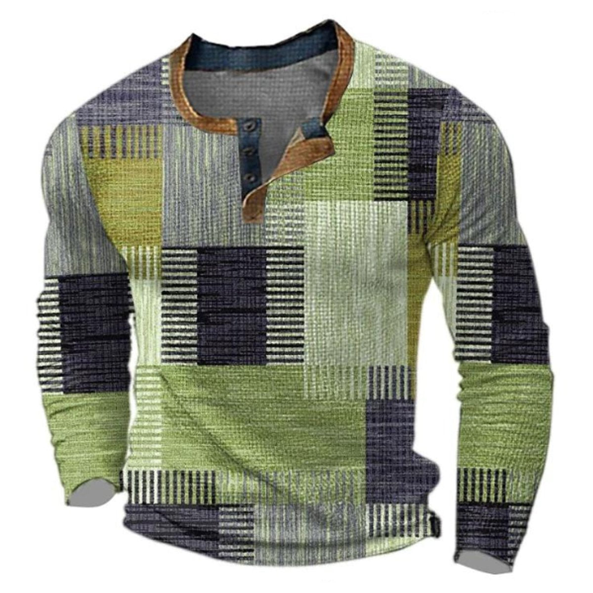 Oscar | Men's Retro Colour Block Long Sleeve Henley Knit Sweater