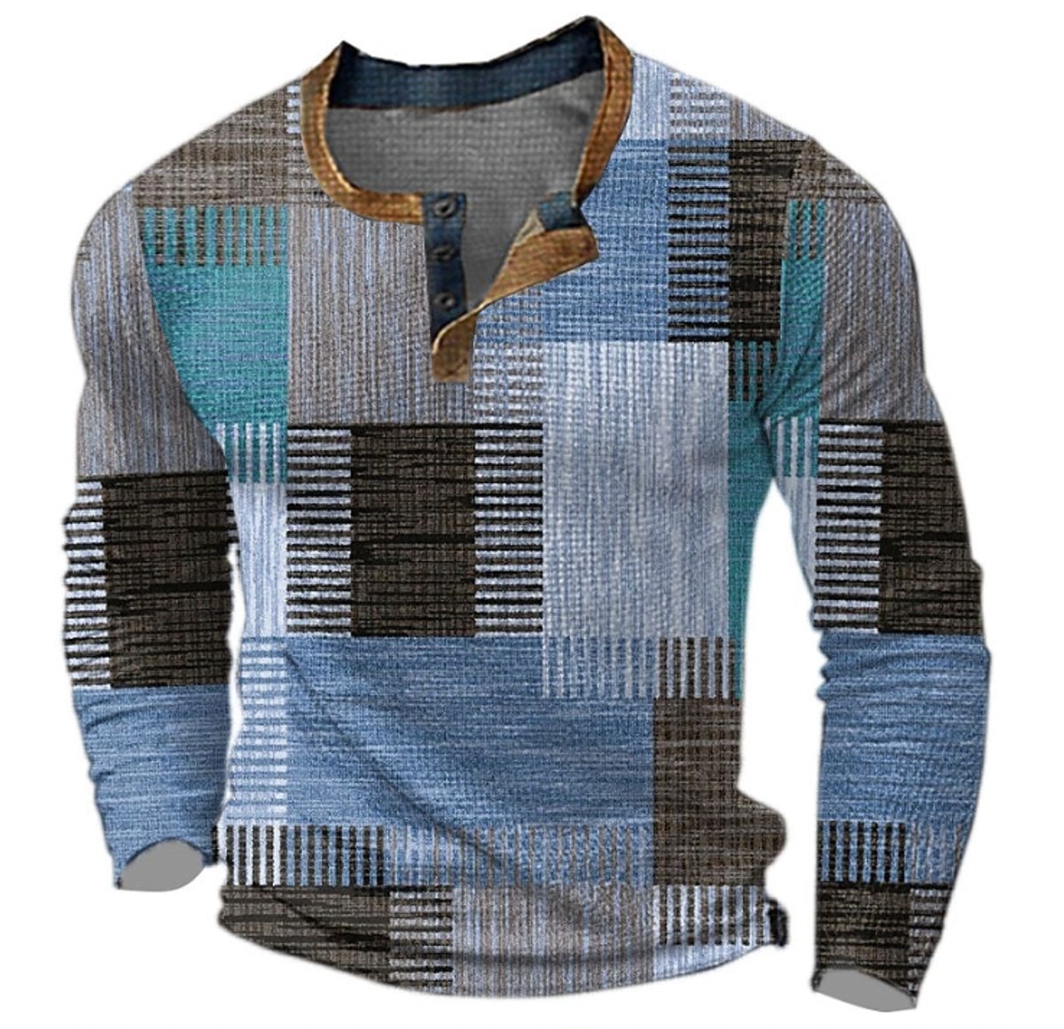 Oscar | Men's Retro Colour Block Long Sleeve Henley Knit Sweater