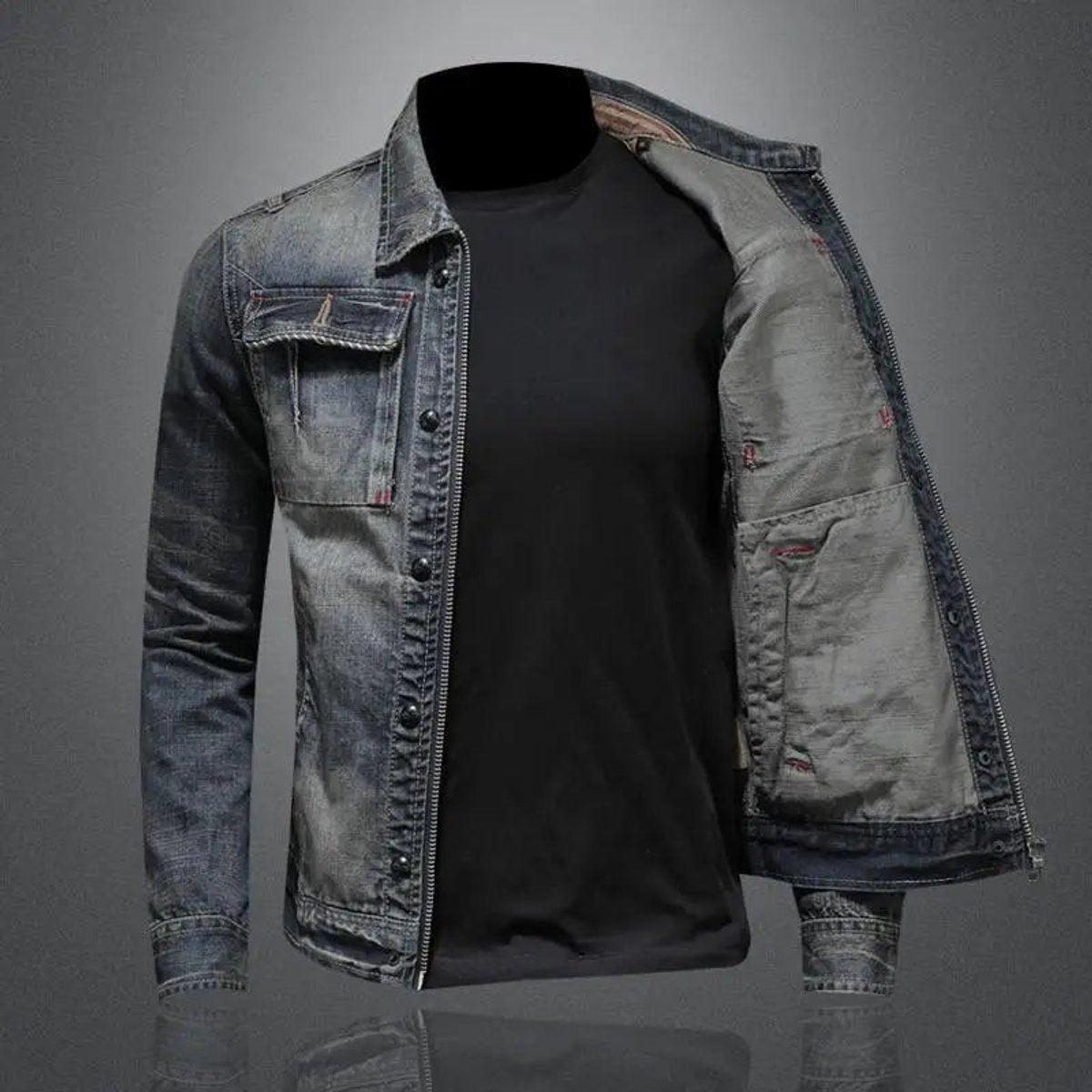 Noah | Men's Retro Vintage Washed Denim Jacket Zip-Up Outerwear