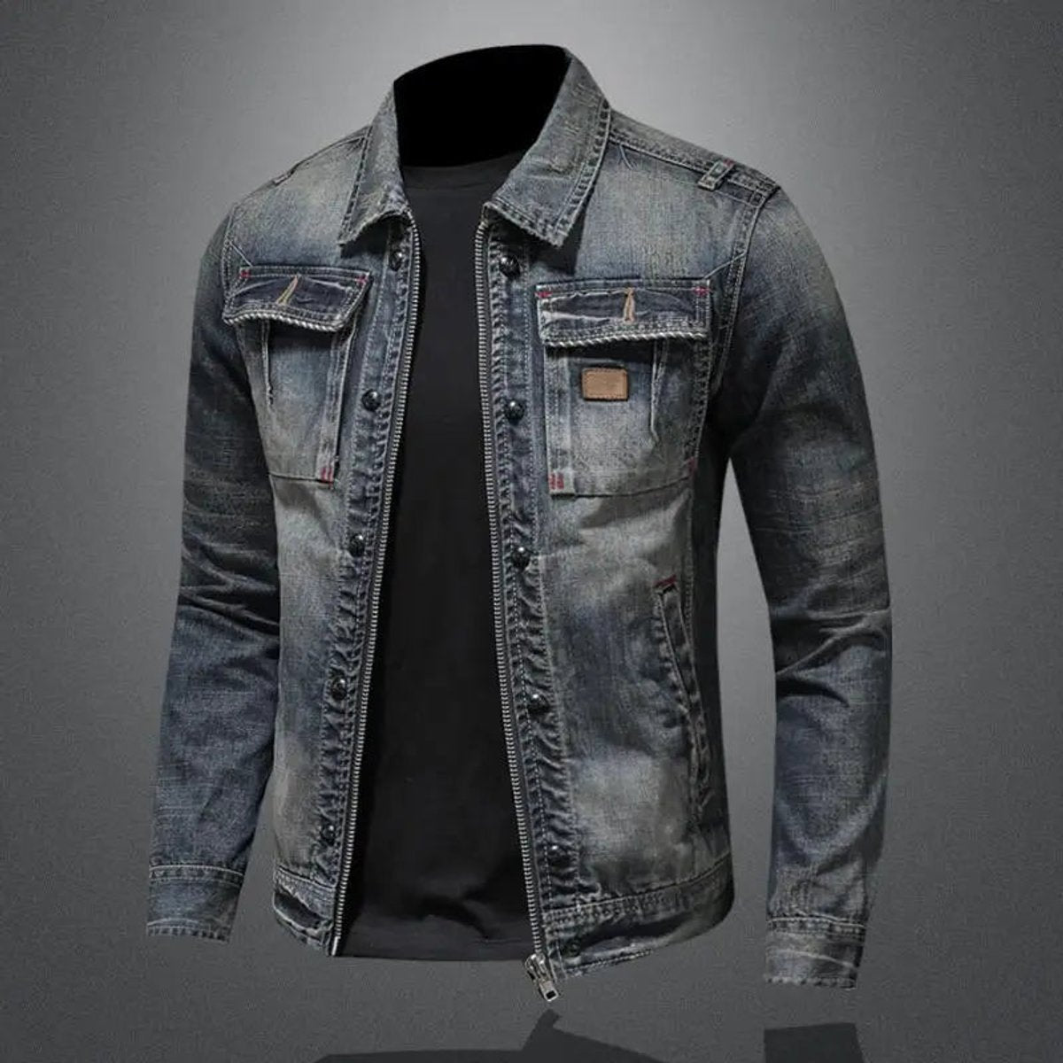 Noah | Men's Retro Vintage Washed Denim Jacket Zip-Up Outerwear