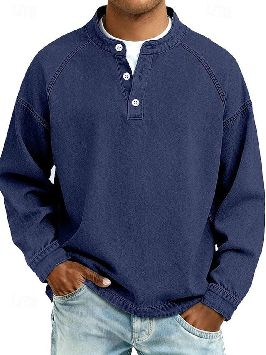 Thomas | Men's Retro Washed Henley Long-Sleeve Knit Sweater Pullover