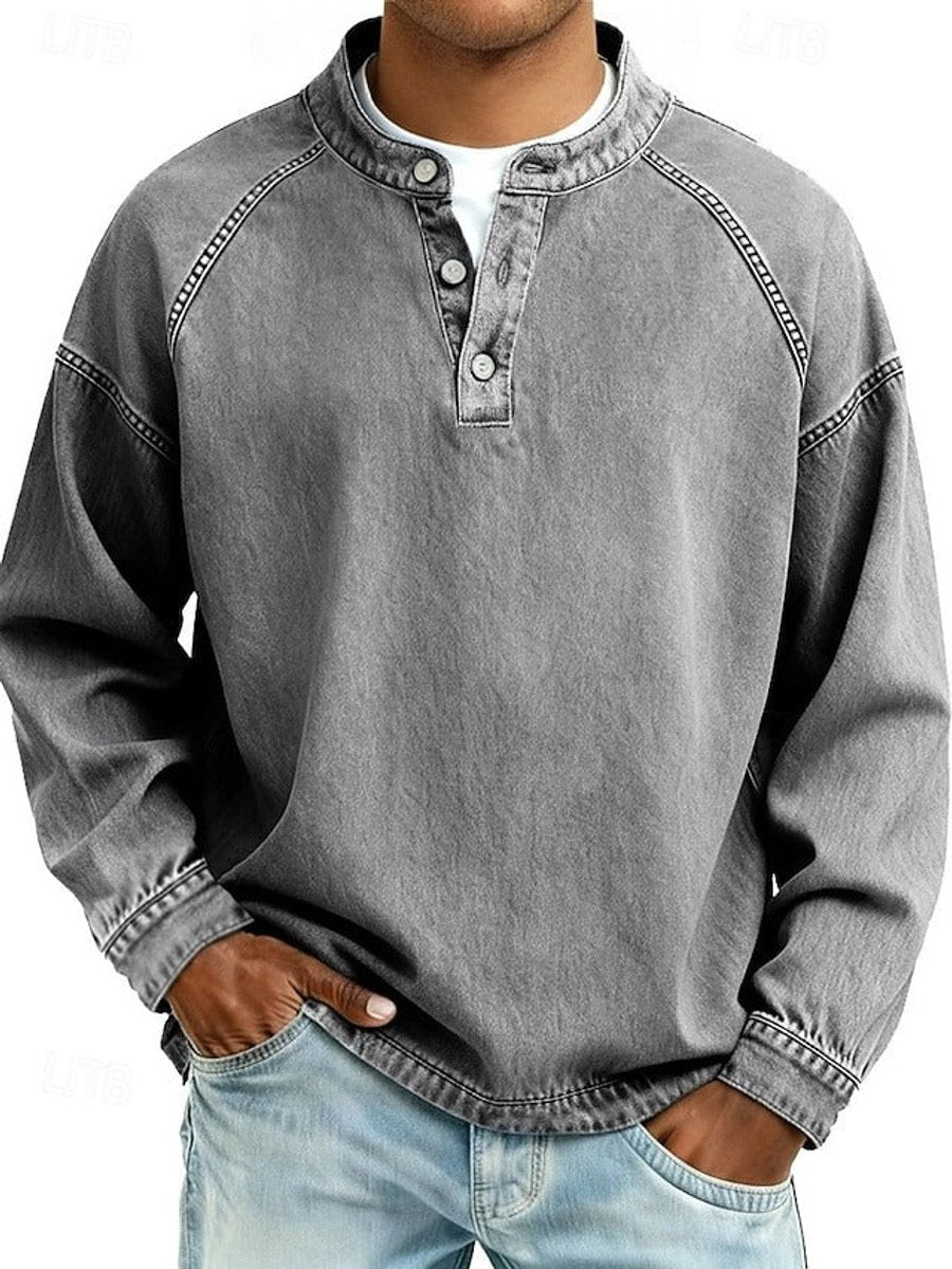 Thomas | Men's Retro Washed Henley Long-Sleeve Knit Sweater Pullover