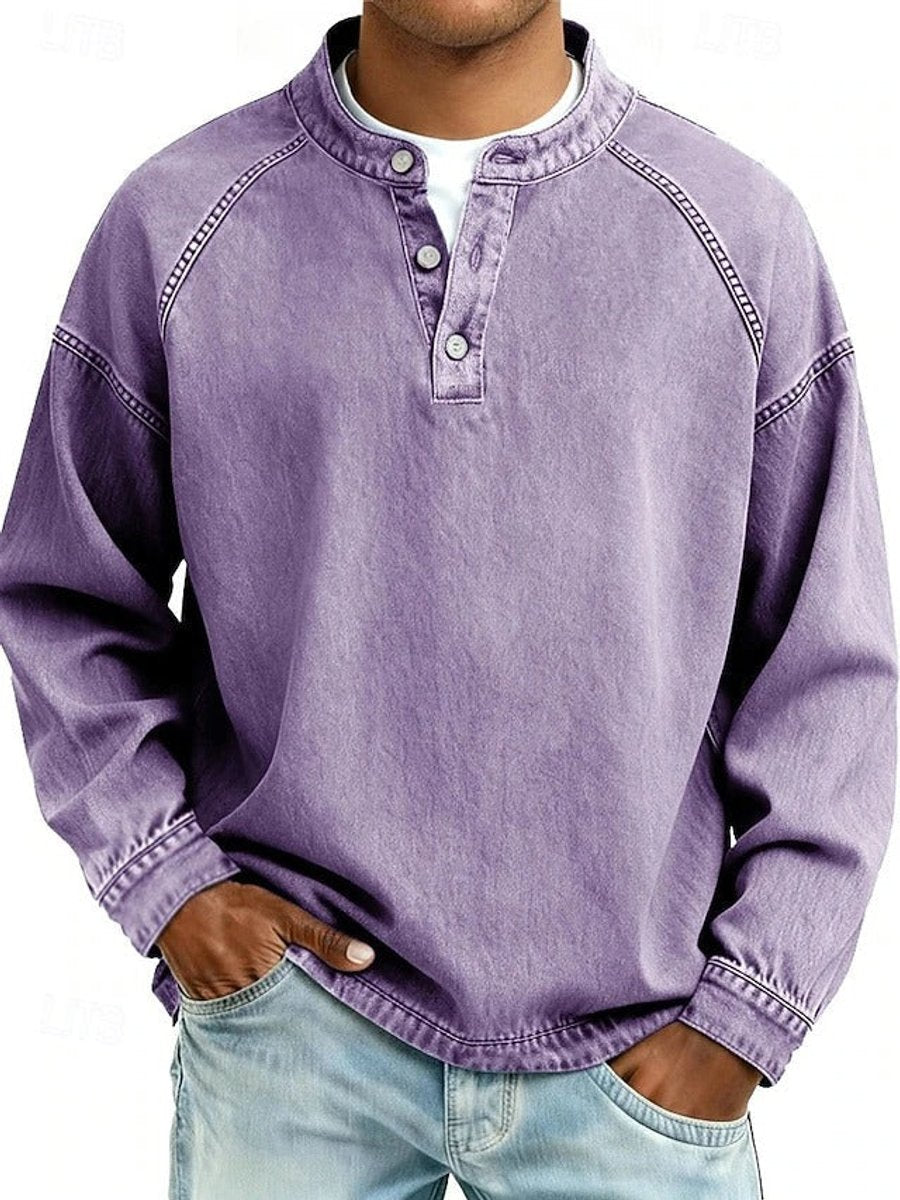 Thomas | Men's Retro Washed Henley Long-Sleeve Knit Sweater Pullover