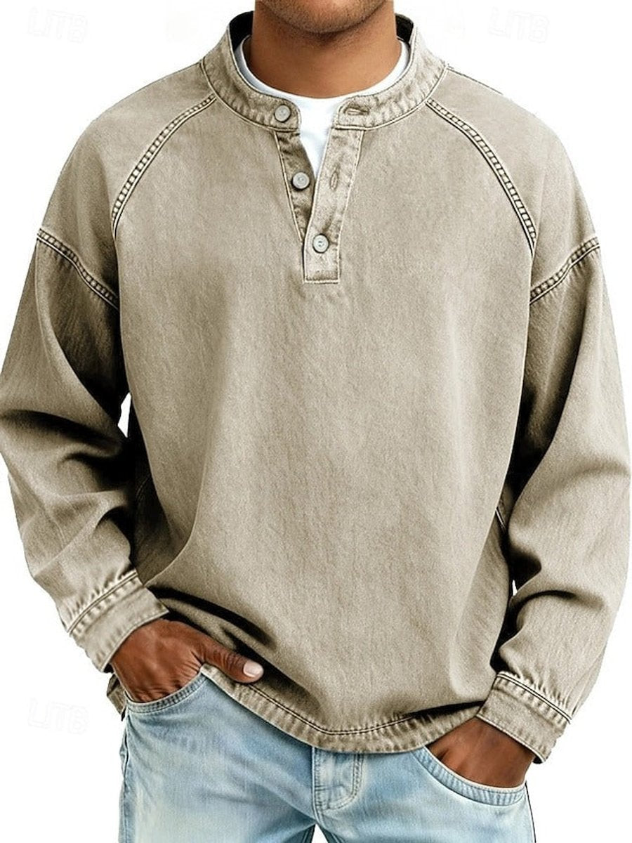Thomas | Men's Retro Washed Henley Long-Sleeve Knit Sweater Pullover
