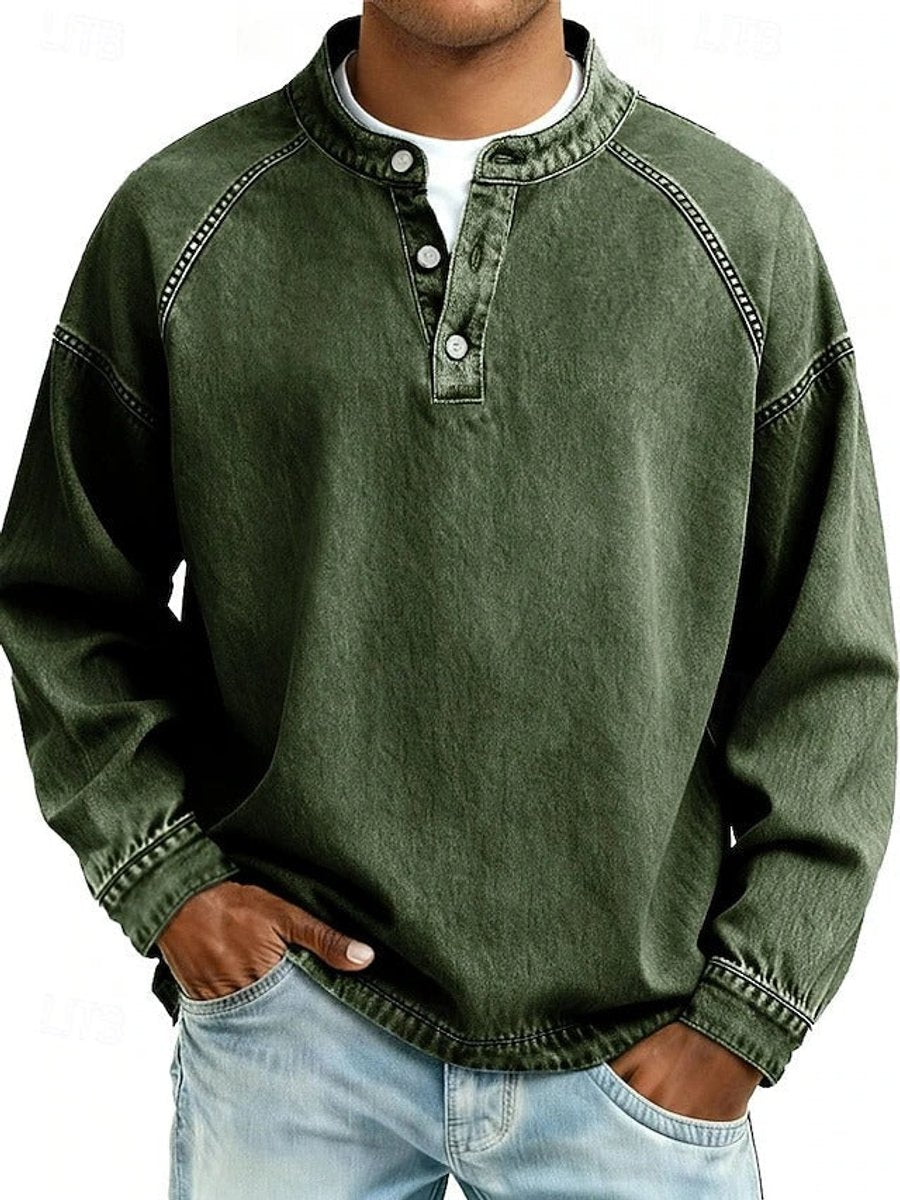 Thomas | Men's Retro Washed Henley Long-Sleeve Knit Sweater Pullover