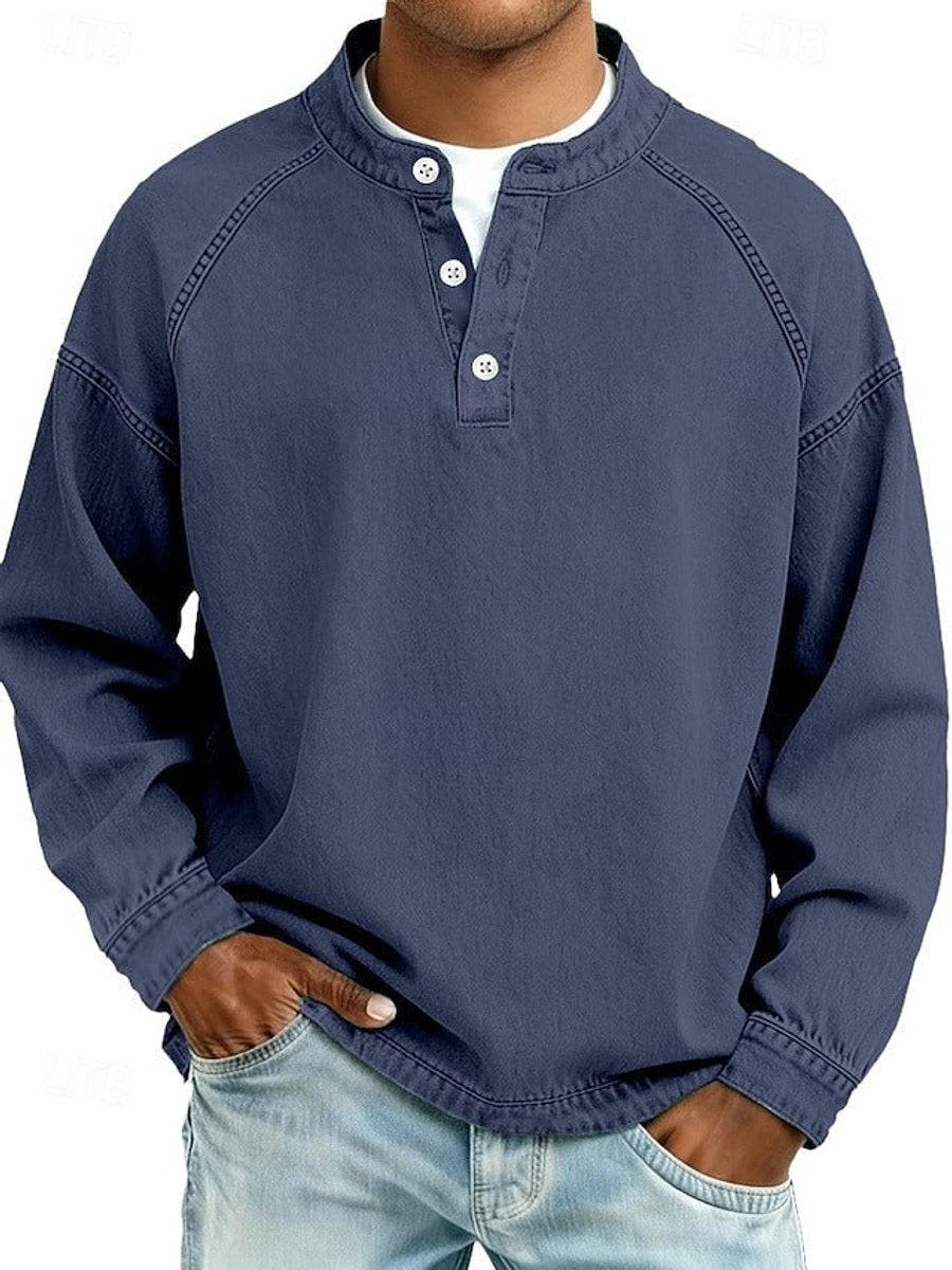 Thomas | Men's Retro Washed Henley Long-Sleeve Knit Sweater Pullover