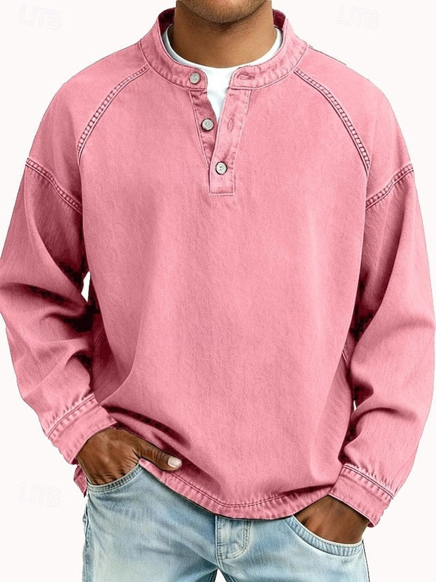 Thomas | Men's Retro Washed Henley Long-Sleeve Knit Sweater Pullover