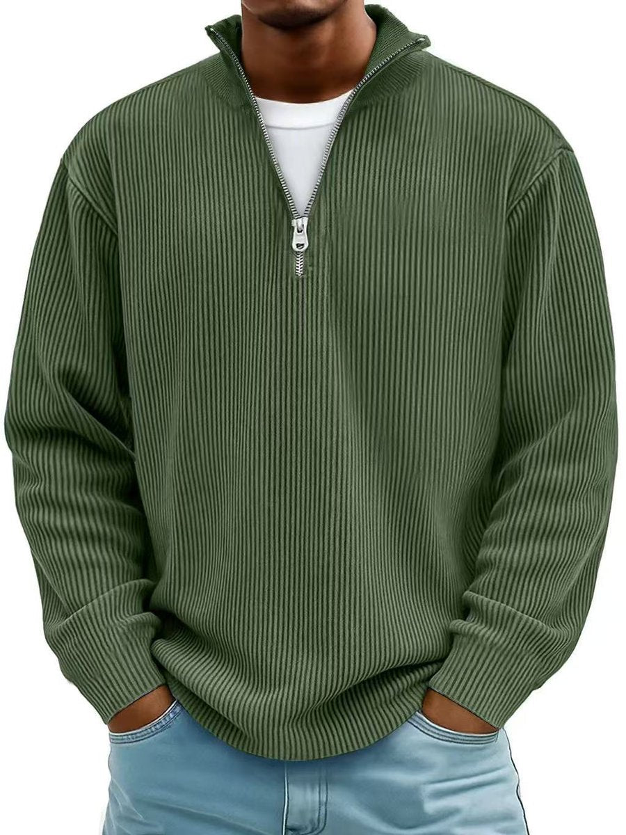 James | Men's Ribbed Knit Sweater Quarter-Zip Mock Neck Jumper