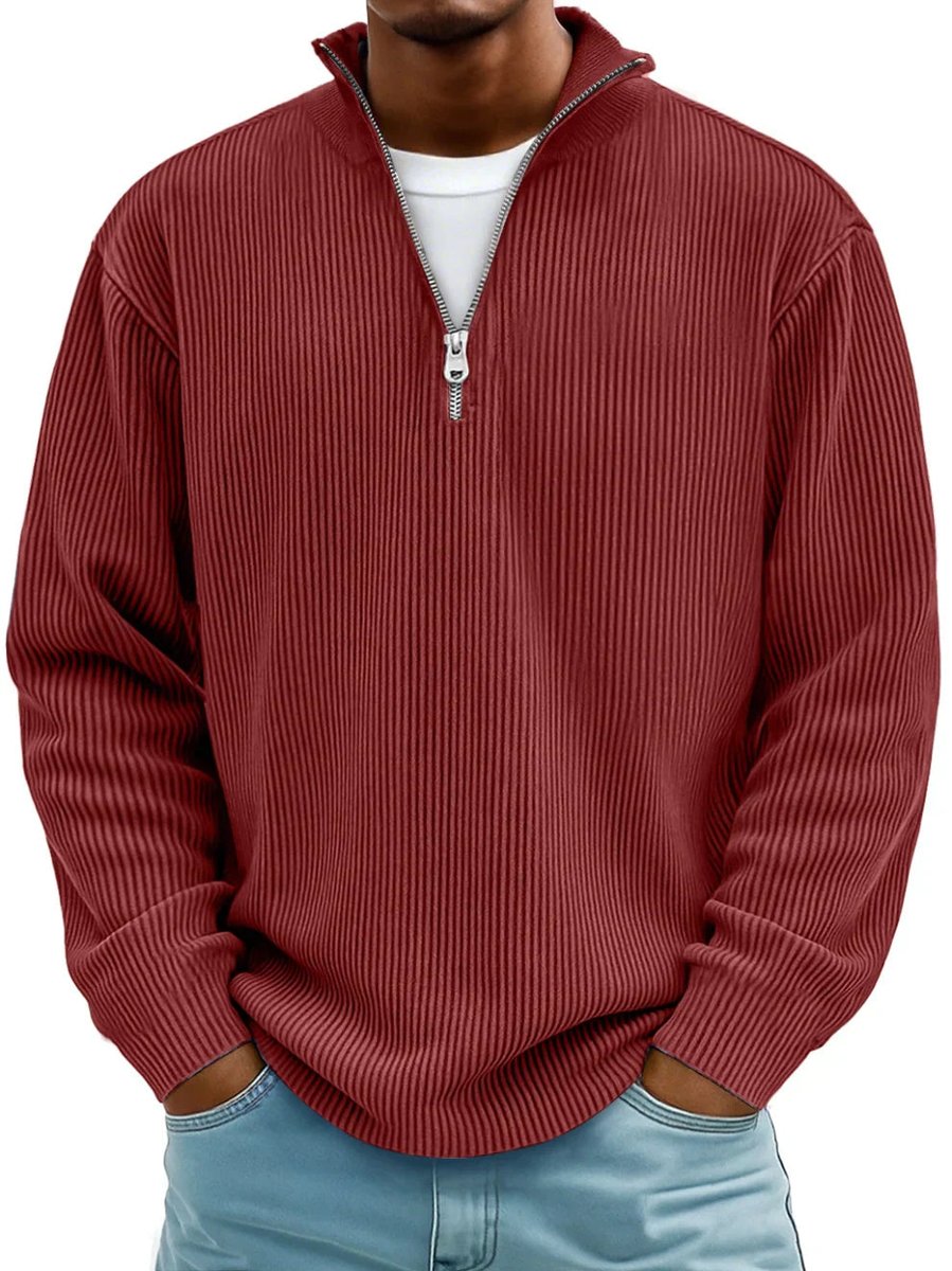 James | Men's Ribbed Knit Sweater Quarter-Zip Mock Neck Jumper