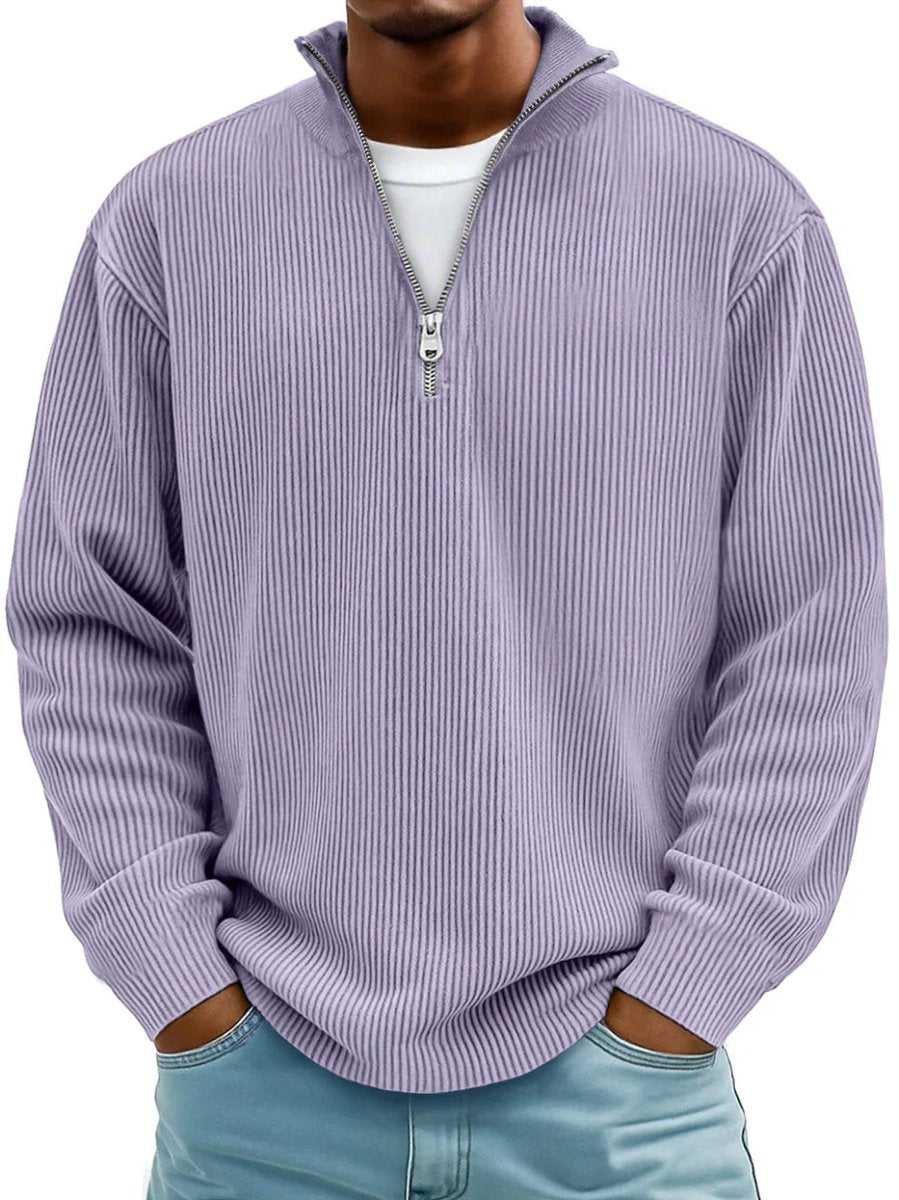 James | Men's Ribbed Knit Sweater Quarter-Zip Mock Neck Jumper