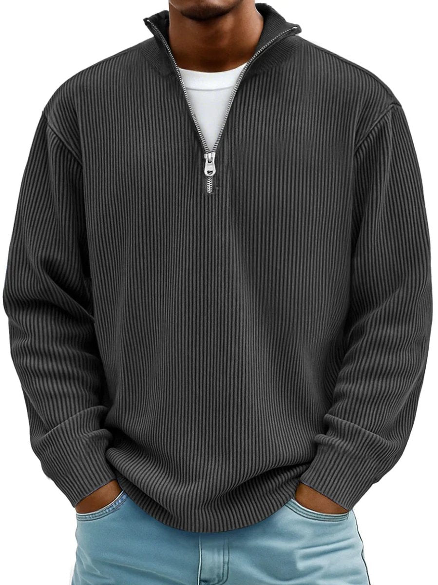 James | Men's Ribbed Knit Sweater Quarter-Zip Mock Neck Jumper
