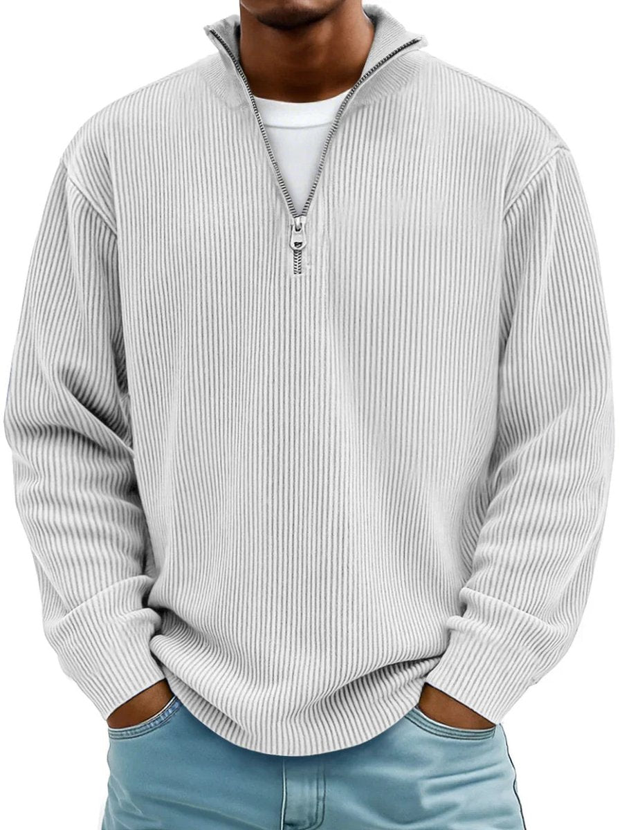 James | Men's Ribbed Knit Sweater Quarter-Zip Mock Neck Jumper