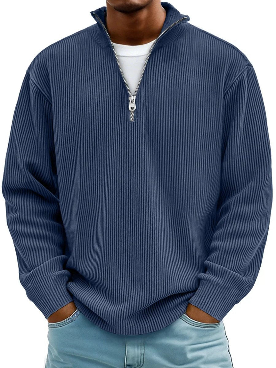 James | Men's Ribbed Knit Sweater Quarter-Zip Mock Neck Jumper