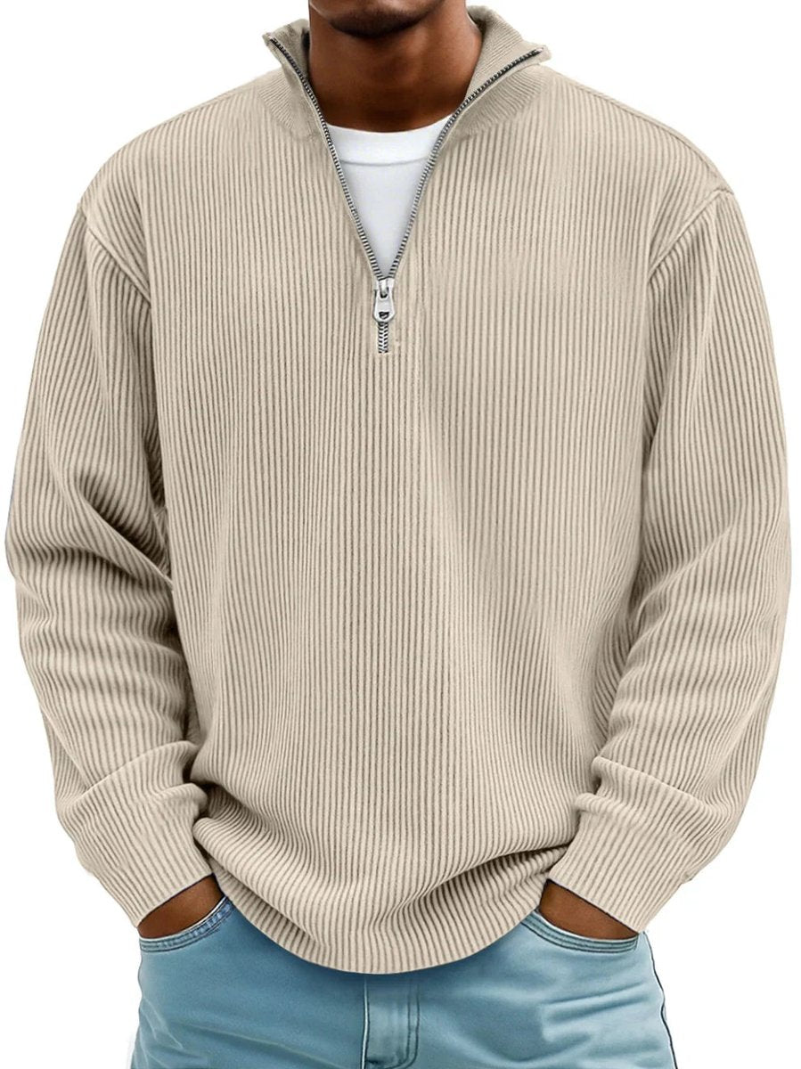 James | Men's Ribbed Knit Sweater Quarter-Zip Mock Neck Jumper