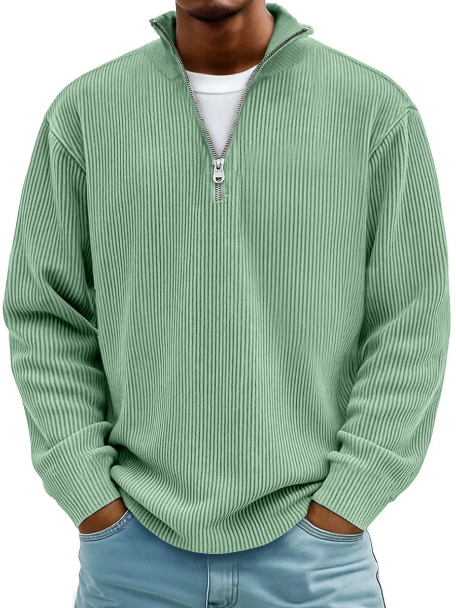 James | Men's Ribbed Knit Sweater Quarter-Zip Mock Neck Jumper
