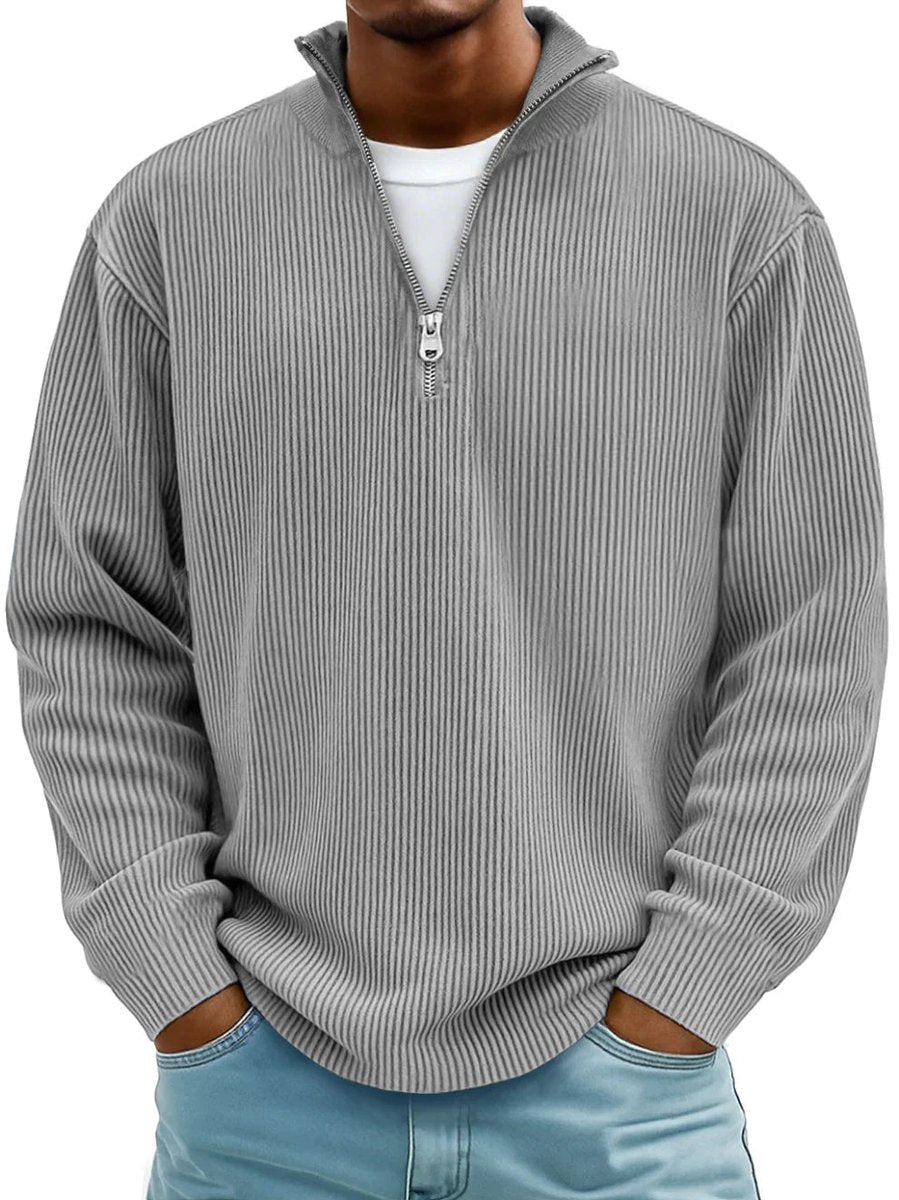 James | Men's Ribbed Knit Sweater Quarter-Zip Mock Neck Jumper