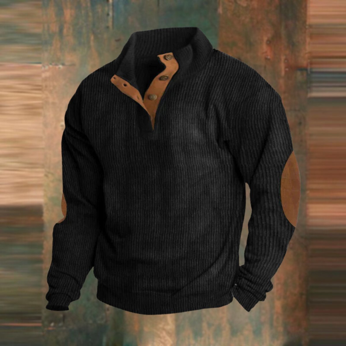 Thomas | Men's Ribbed Knit Sweater Quarter-Zip Suede Elbow Patch Pullover