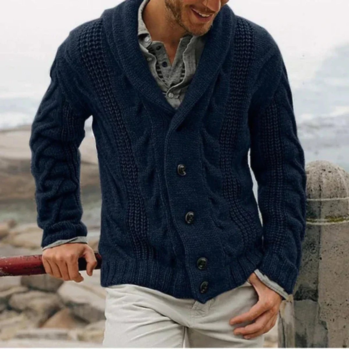 Arthur | Men's Shawl Collar Cable Knit Mens Cardigan Button Front