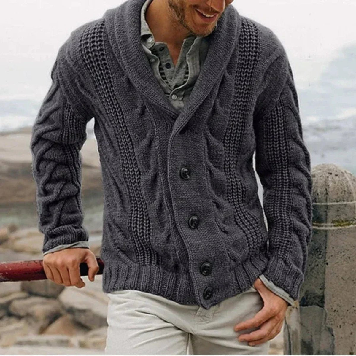 Arthur | Men's Shawl Collar Cable Knit Mens Cardigan Button Front