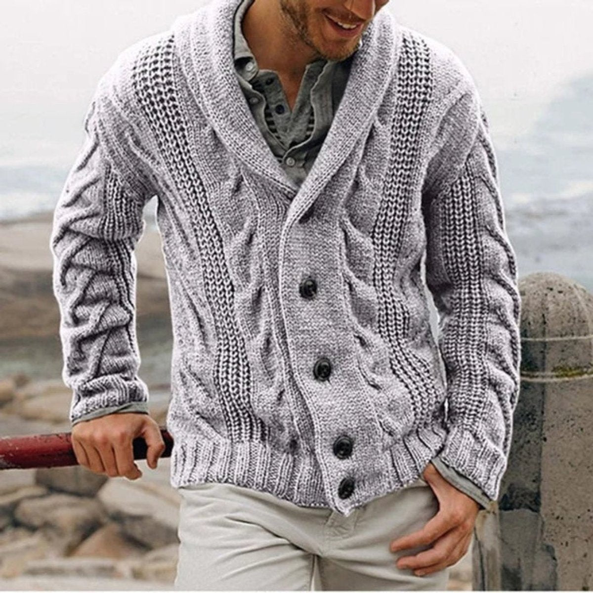 Arthur | Men's Shawl Collar Cable Knit Mens Cardigan Button Front