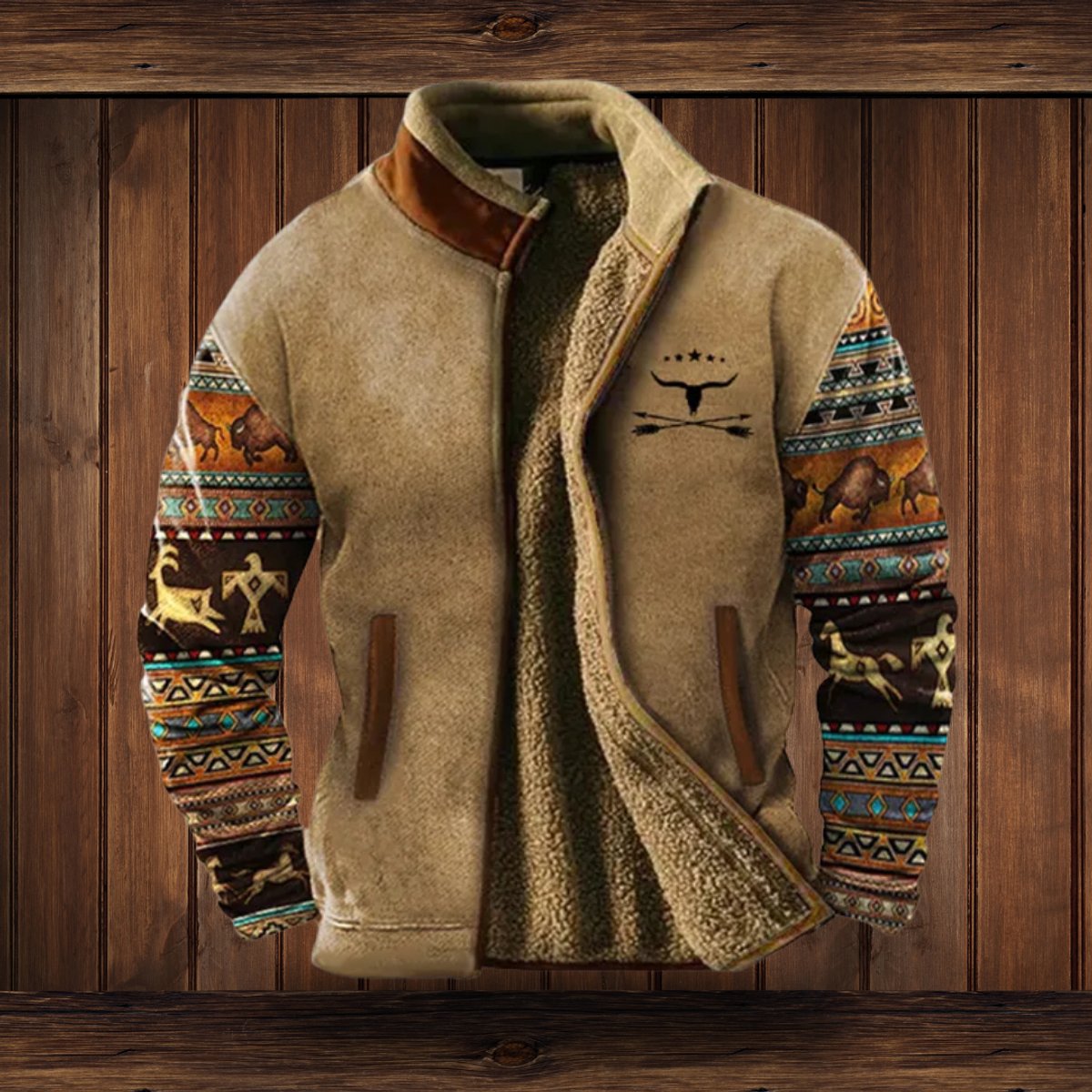 Charlie | Men's Sherpa-Lined Aztec-Print Zip-Up Fleece Jacket