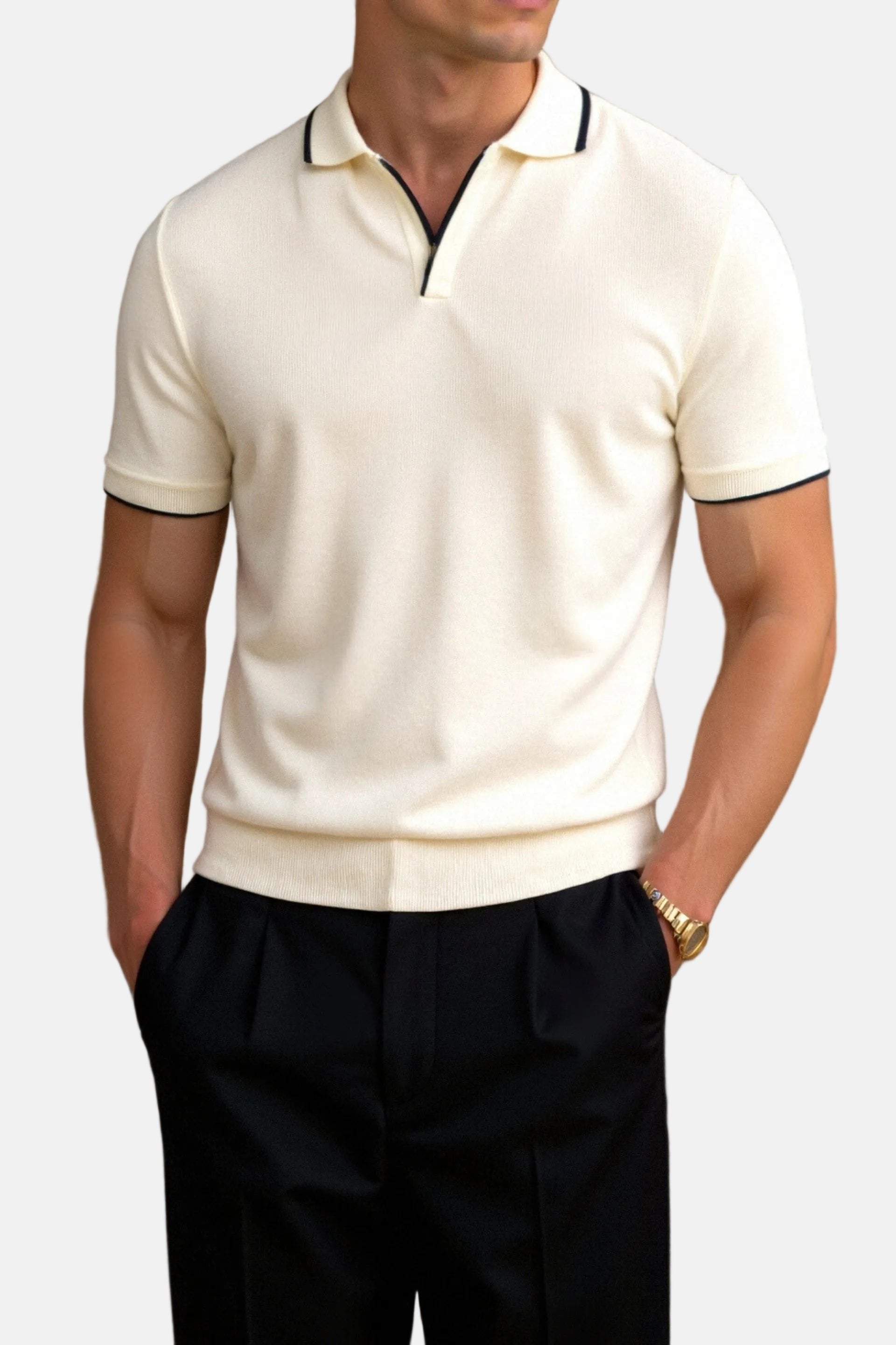 Oliver | Men's Slim Fit Open-Collar Knit Cotton Polo Shirt