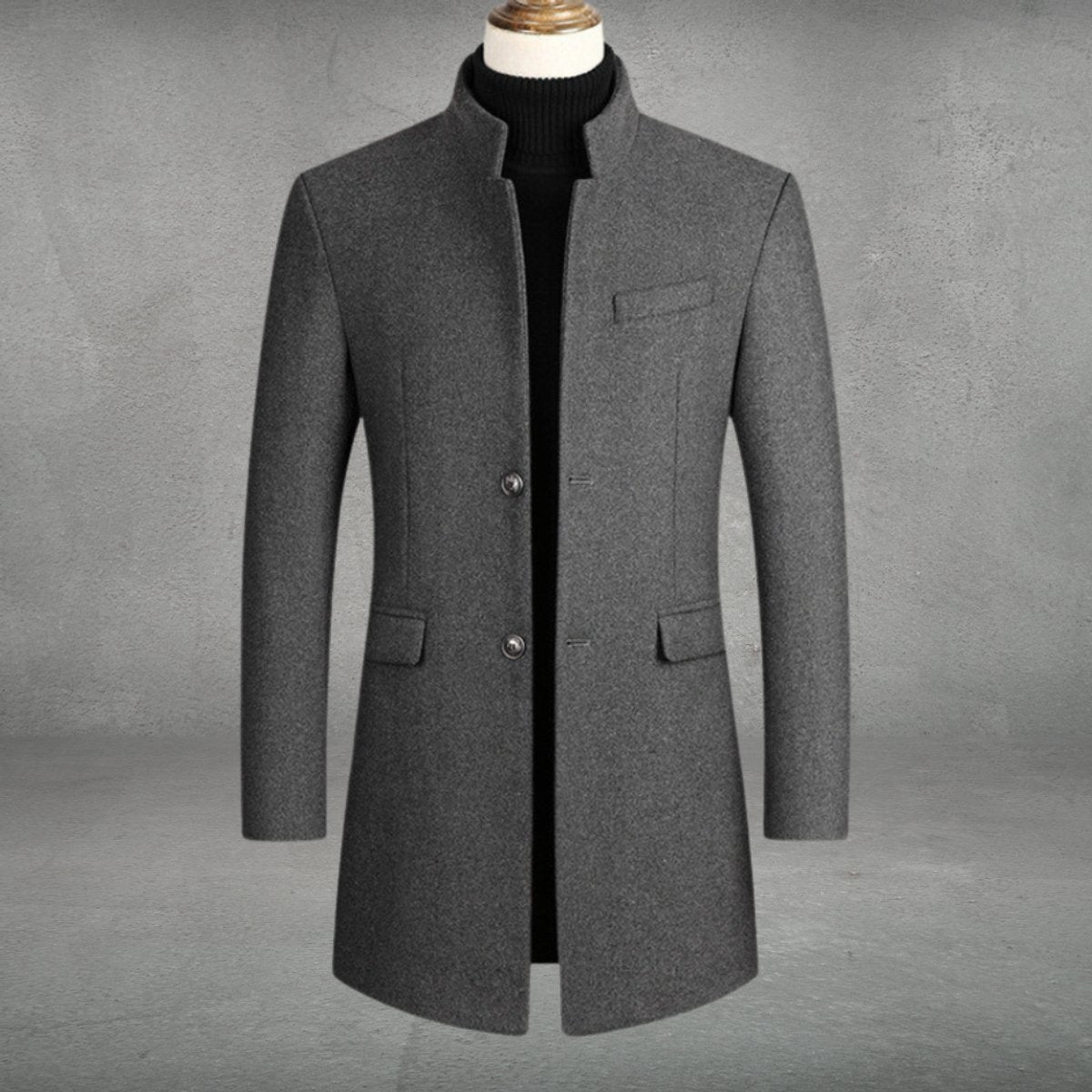 James | Men's Slim-Fit Wool Blend Coat Standing Collar Overcoat