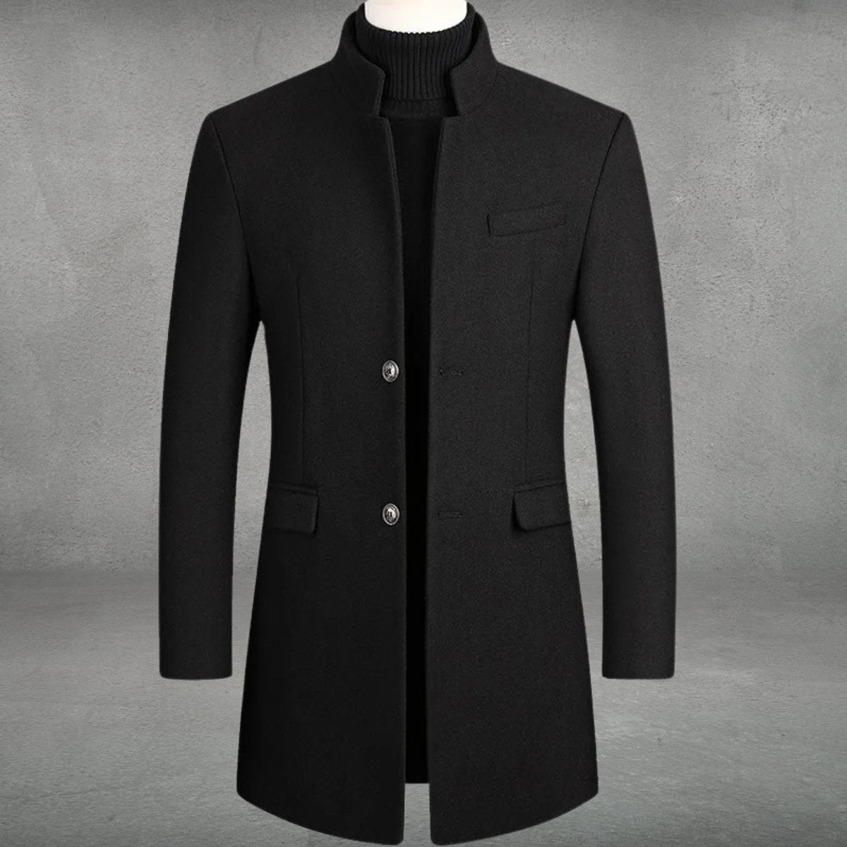 James | Men's Slim-Fit Wool Blend Coat Standing Collar Overcoat