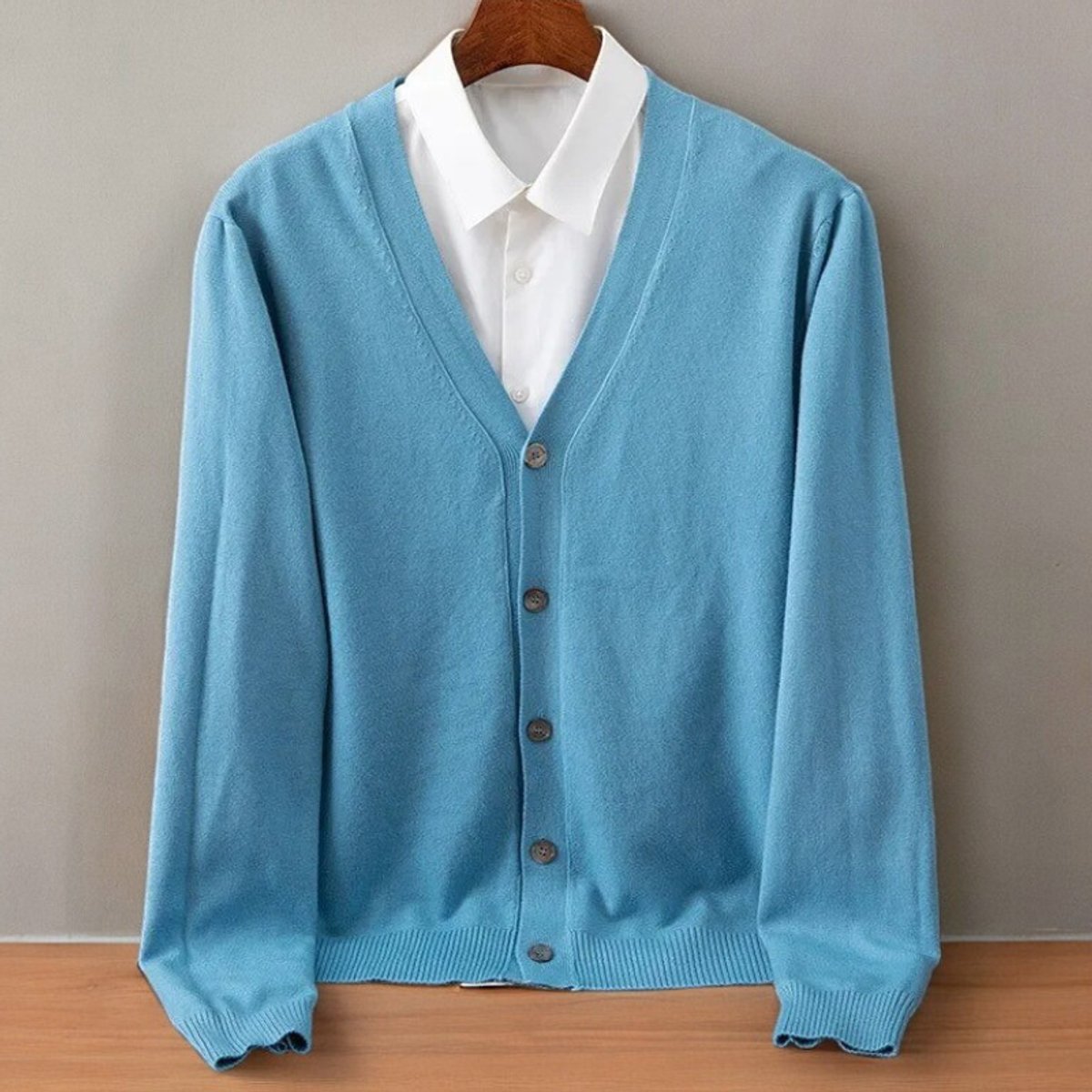 Remy | Men's V-Neck Button-Up Cashmere Blend Knit Cardigan Jumper